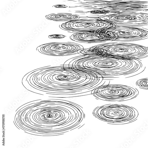 Illustration of multiple concentric circles resembling water ripples on a white background surface view