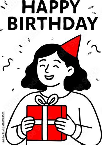 hand drawn style  Flat vector design ilustration couple with gift box celebrating birthday