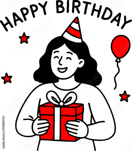hand drawn style  Flat vector design ilustration women with gift box celebrating birthday