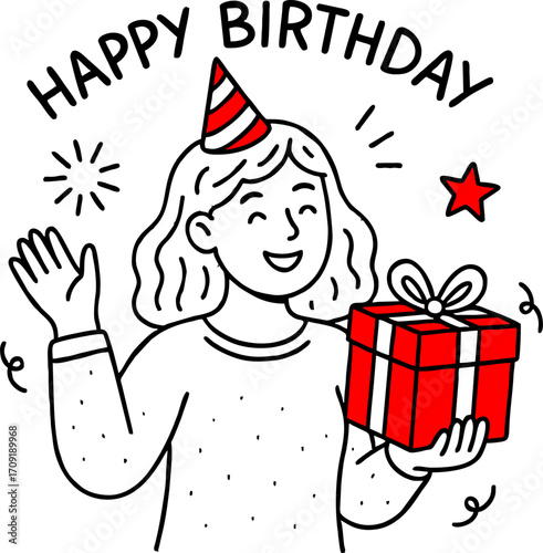 hand drawn style  Flat vector design ilustration women with gift box celebrating birthday