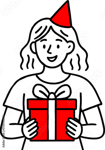 hand drawn style  Flat vector design ilustration women with gift box celebrating birthday