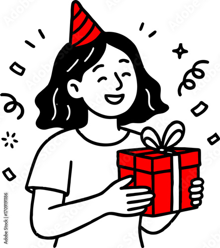 hand drawn style  Flat vector design ilustration women with gift box celebrating birthday