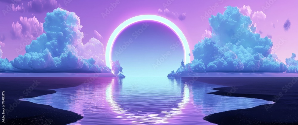 Fototapeta premium Panoramic Seascape with Tranquil Waters and Sunset