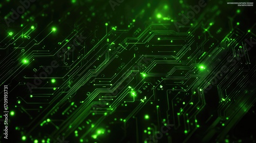 Wallpaper Mural Glowing neon green digital data streams and complex circuits in futuristic cyberspace, representing sophisticated technology and artificial intelligence. Torontodigital.ca