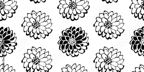 Black and white floral pattern with layered petals vector