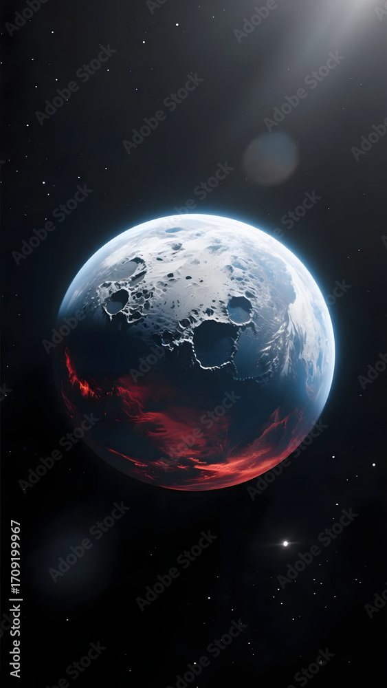 Obraz premium Otherworldly Planet with Molten Core Against a Starry Sky