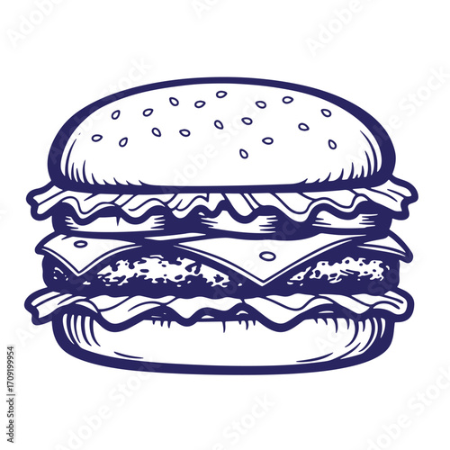 Delicious double cheeseburger illustration with hand drawn style for food and restaurant design
