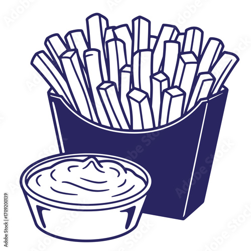 Delicious french fries with dipping sauce fast food restaurant menu icon design