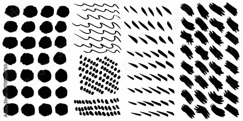 Black Hand Drawn Brush Stroke and Dot Elements Keywords: black, white, background, hand drawn