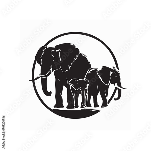 Wildlife Elephant Family Silhouette Vector isolated  on white background