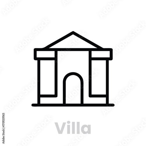 Icon villa Icon  isolated on white background editable stroke single vector pictogram architecture, building, house, home, real estate, residence concept vector illustration