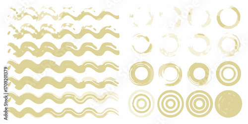 Yellow Brush Stroke Waves and Concentric Circles Keywords: yellow, white, background, brush
