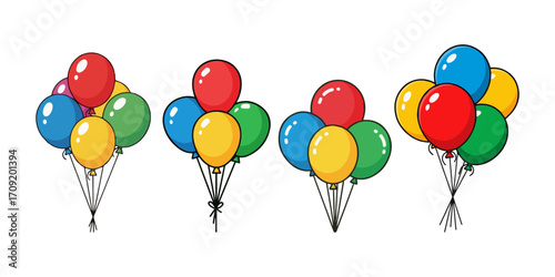 Illustration of bright bunches of party balloons