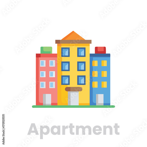 Apartment building isolated on white background, a modern residential complex with colorful facade and multiple windows, representing urban living and real estate