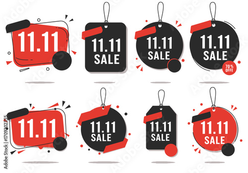 A collection of graphic sale labels for the 11.11 special shopping day promotion and discount offers