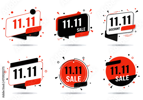 A collection of graphic sale labels for the 11.11 special shopping day promotion and discount offers