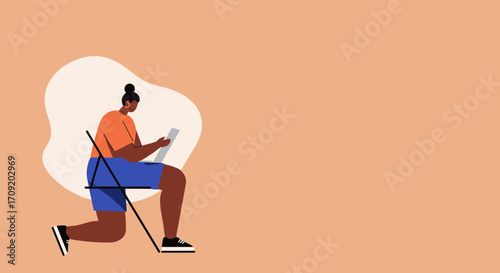 Woman using a tablet or smartphone, interacting with digital content and connected online. Ideal for themes of remote work, education, or modern communication.