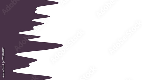 Abstract wavy dark purple shape creating a dynamic border on a clean white background. Ideal for graphic design, modern presentations, or creative backdrops with ample copy space.