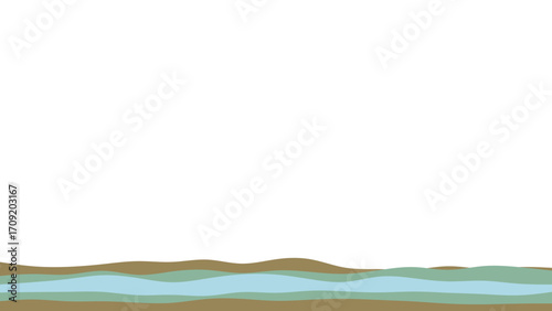 Minimalist abstract landscape with wavy earth and water layers, offering tranquil natural tones. Ideal for environmental concepts, clean design, or serene backgrounds.