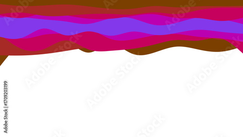 Abstract wavy layers in vibrant purple, fuchsia, brown, and red creating a dynamic design element with ample white space for text or graphics. Ideal for modern backgrounds or artistic presentations.