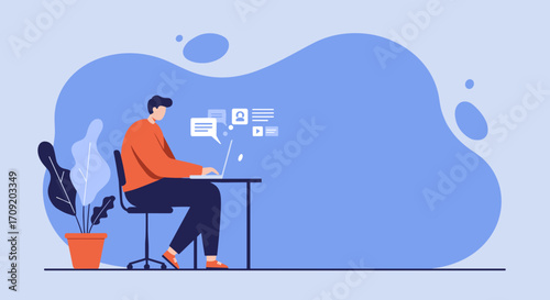 A flat design illustration of a person enjoying a refreshing drink with a straw, perfect for concepts of hydration, leisure, and a healthy lifestyle.