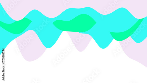 Abstract design featuring gentle, layered waves in vibrant aqua, mint green, and soft lavender on white. Ideal for modern backgrounds, digital art, or refreshing branding.