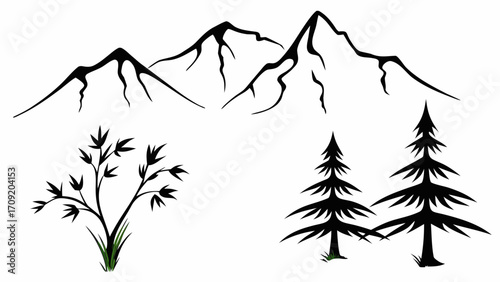 Majestic mountain peaks with elegant trees, perfect for nature lovers, outdoor adventures and landscape designs