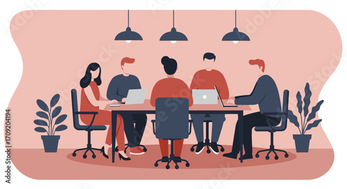A diverse team of professionals collaborates effectively around a modern conference table, fostering innovation and successful project outcomes in a contemporary office setting.