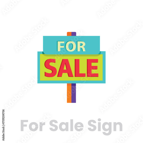 Colorful for sale sign isolated on white background, perfect for real estate, advertising, and property listings, offering a clear and eyecatching message