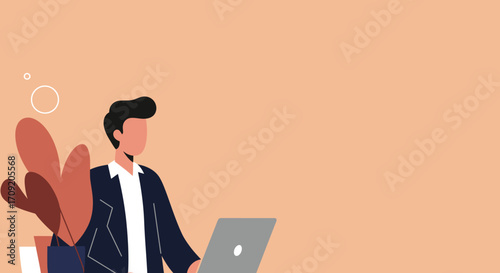 Modern illustration of a dedicated professional working on a laptop, perfect for business, technology, remote work, or digital lifestyle concepts.