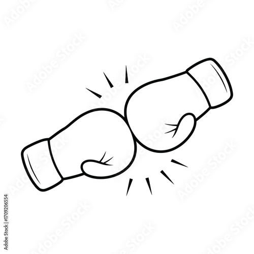 Two cartoon boxing gloves colliding with impact lines in a simple line drawing style