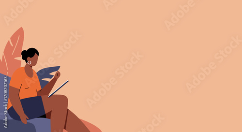 Professional man working remotely on a laptop in a stylized home office. Ideal for concepts like telecommuting, online learning, or modern business.