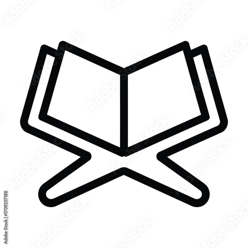 Stylized black outline icon of an open holy book on a stand representing religious scripture