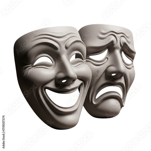 Comedy and tragedy masks isolated on transparent background