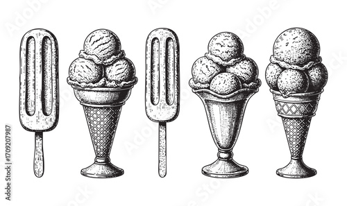 Various Ice Cream Treats Hand-Drawn Sketch