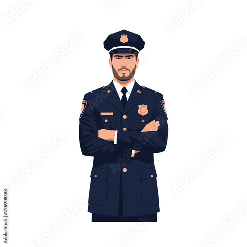 Vector Illustration of Police Officer in Uniform | Law Enforcement, Security Guard, Minimalist Flat Design, White Backgroun