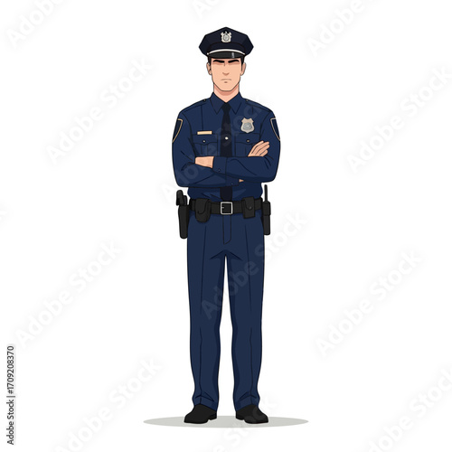 Vector Illustration of Police Officer in Uniform | Law Enforcement, Security Guard, Minimalist Flat Design, White Backgroun