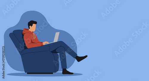 Focused Black man with dreadlocks working remotely on laptop in a stylish, modern interior. Ideal for themes of productivity, freelance, and contemporary digital lifestyle.