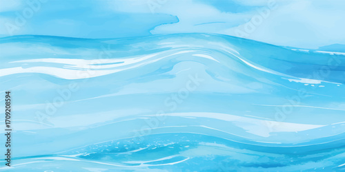 An elegant ocean landscape where sun-drenched waves reflect a brilliant blue sky, creating a beautiful summer texture