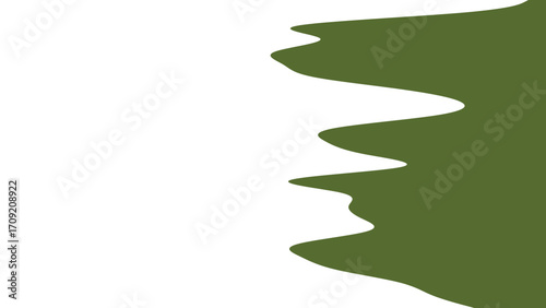 Minimalist abstract design with an organic, wavy olive green shape creating a dynamic border on a pristine white background. Ideal for modern graphic concepts.