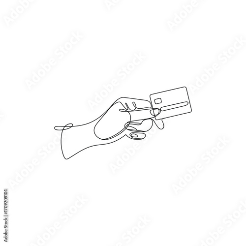 Minimalist Line Art Illustration of a Hand Holding a Credit Card Paying with Cashless Finance for Modern Economy and Transaction
