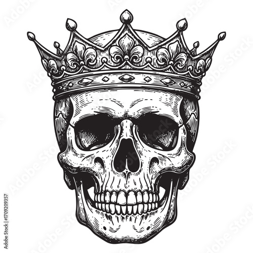 Human Skull with a Royal Crown Hand-Drawn Sketch