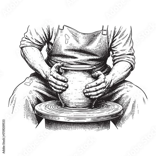 Person Working on a Pottery Wheel Hand-Drawn