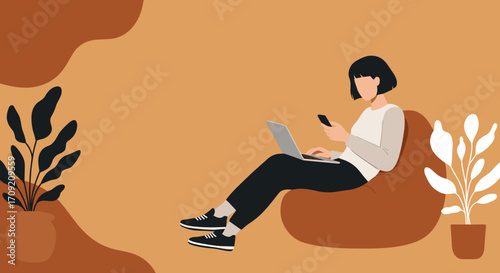 A focused man works remotely on his laptop at a modern desk with ample copy space, perfect for business, education, or digital lifestyle concepts.