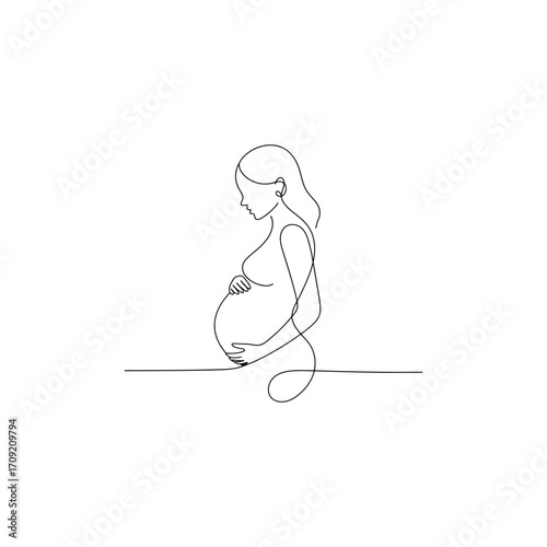 Minimalist Line Art Illustration of a Pregnant Woman Profile A Serene Depiction of Motherhood and Anticipation