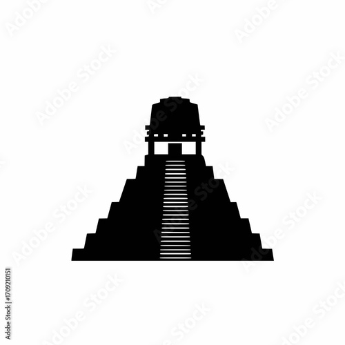 solid black vector silhouette of a maya temple with steps leading up, minimal vector white background