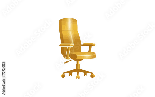A golden executive office chair with armrests and a high back isolated on a white plain background view