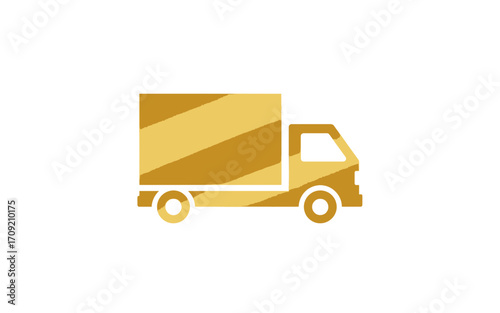 Illustration of a delivery truck with gold diagonal stripes on the body and cab on a white background