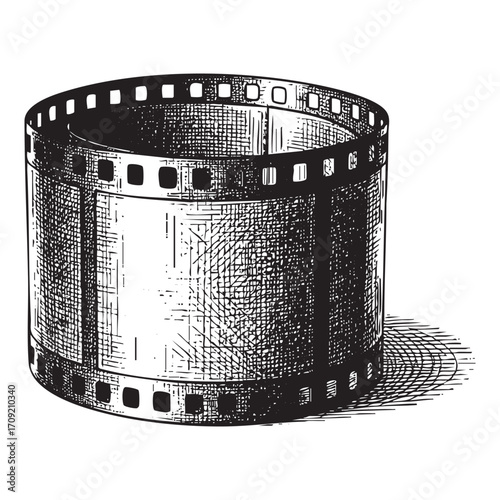 Rolled-Up Vintage Film Strip Hand-Drawn Sketch