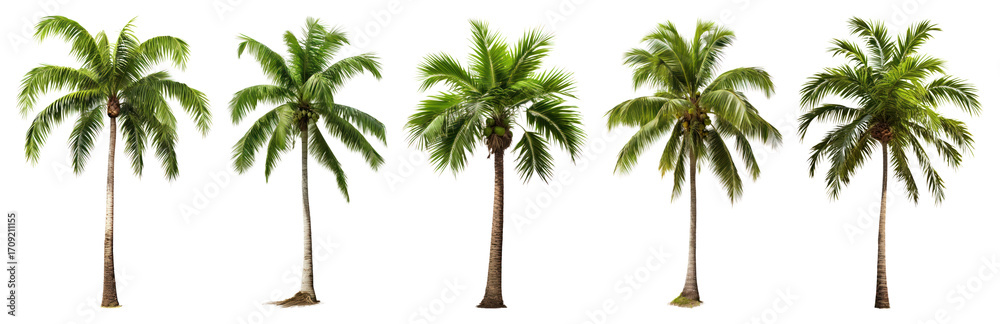 Obraz premium PNG Tropical lush green palm trees, element set on transparent background